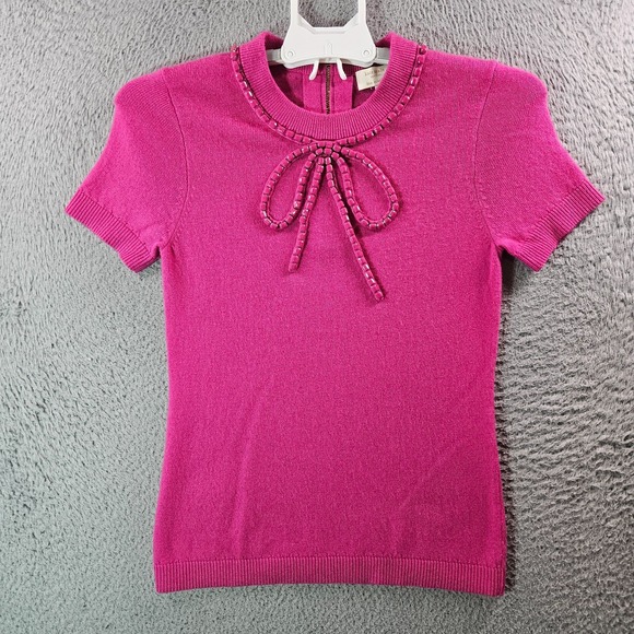 kate spade Tops - Kate Spade Wool Cashmere Top Women XS Bead Embellished Short Sleeve‎ Pink